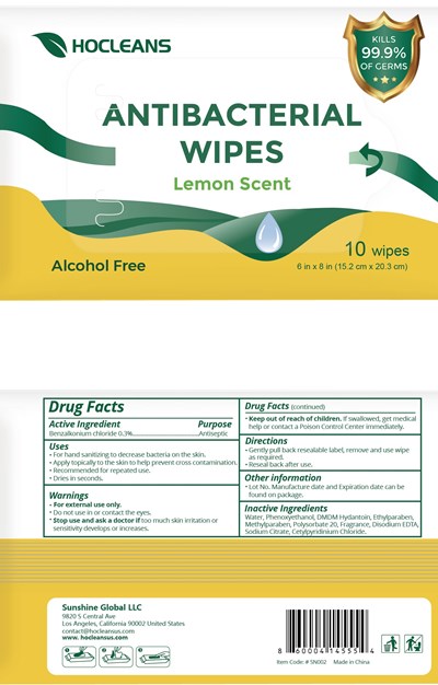 Label Image (Hocleans Antibacterial Wipes Lemon Scent 10 Pcs Bzk)
